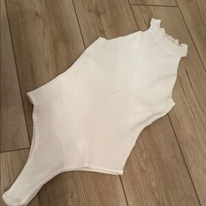 Chic White Ribbed High Neck Top